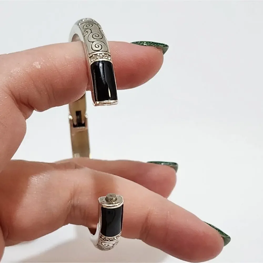 Brighton Silver and Black Enamel‎ Hinged Bracelet